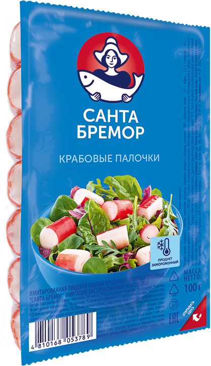 Санта Бремор  Палочки крабовые "Санта Бремор" классические замороженные имитация 100г | 60шт купить в интернет-магазине Санта&Кэш