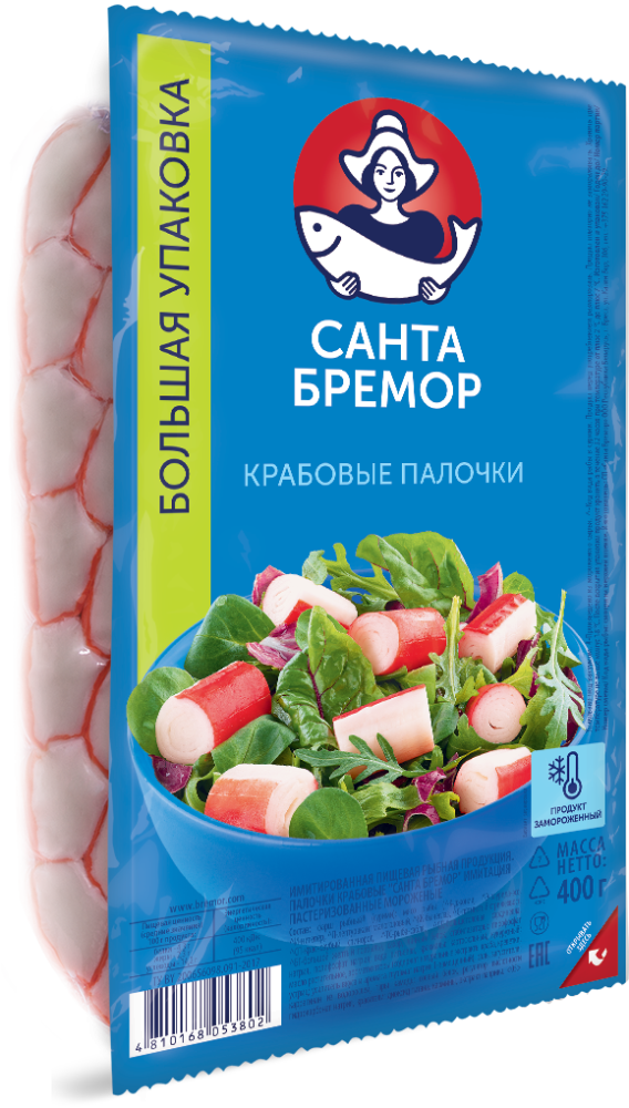 Санта Бремор  Палочки крабовые "Санта Бремор" классические замороженные имитация 400г | 12шт купить в интернет-магазине Санта&Кэш