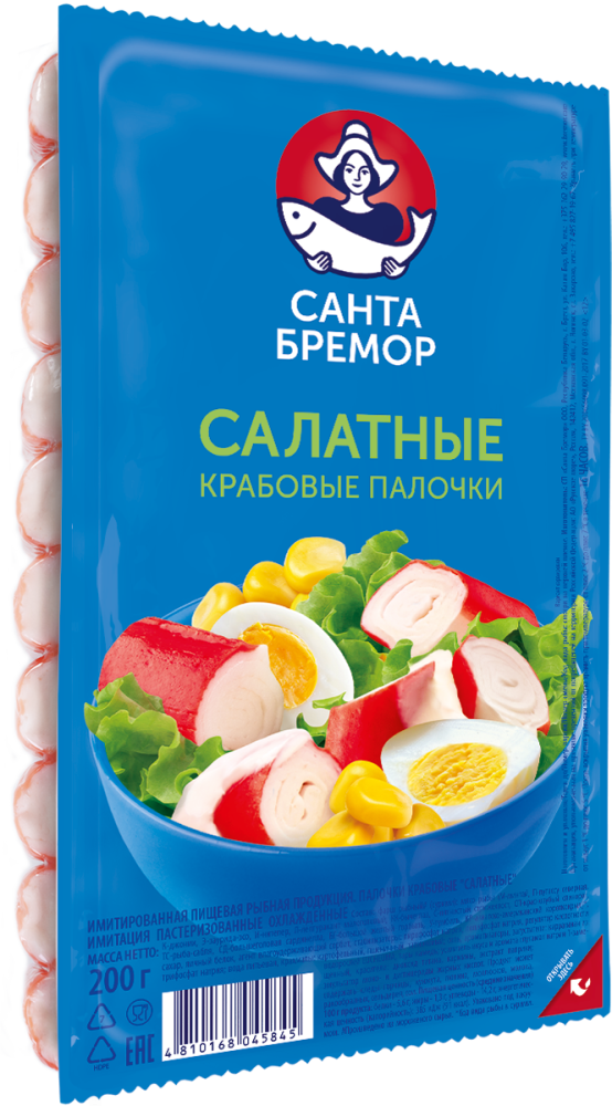 Санта Бремор Палочки крабовые «Салатные» охлажденные имитация 200г | 15шт купить в интернет-магазине Санта&Кэш