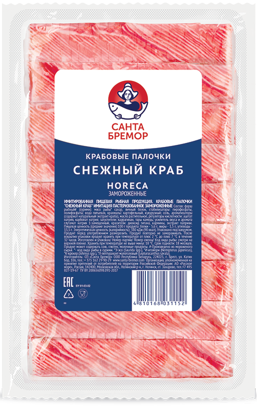 Санта Бремор Палочки крабовые Снежный краб HoReCa замороженые имитация 500г | 12шт купить в интернет-магазине Санта&Кэш
