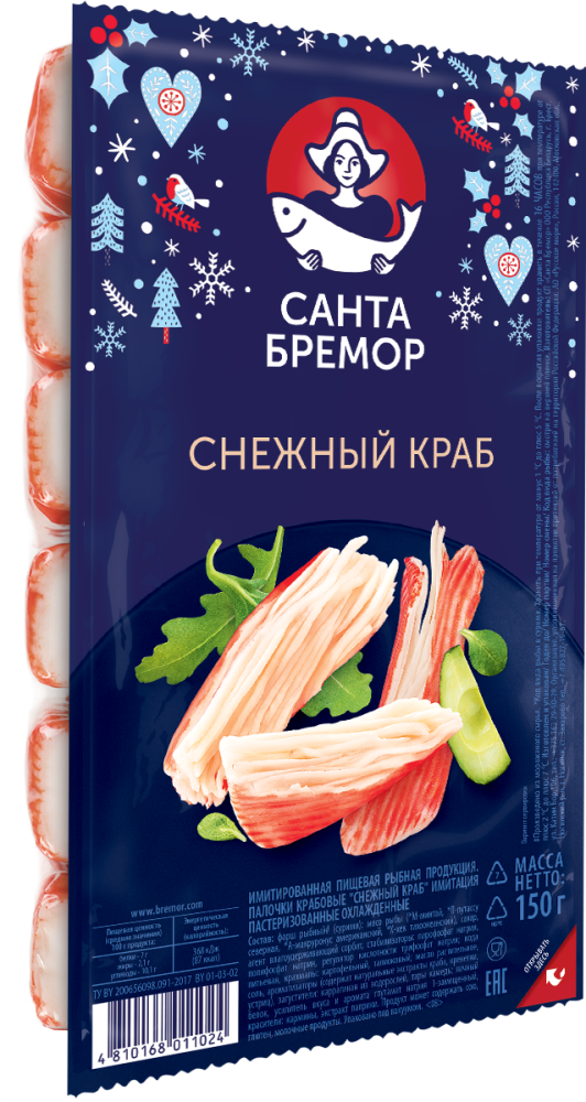 Санта Бремор Палочки крабовые Снежный краб охлажденные имитация 150г | 20шт купить в интернет-магазине Санта&Кэш